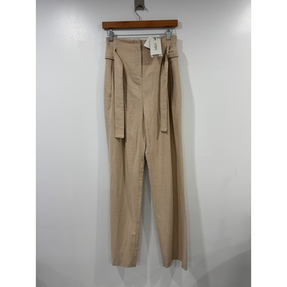 NWT ba&sh Beige High Waisted Straight Leg Belted Trousers Size 1 Small